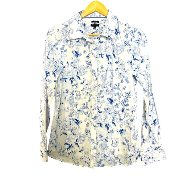 Talbots Tops - NWT Talbots size 10 Non Iron Shirt Button Front Long Sleeve Blue White Floral